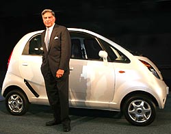Mr. Tata at the launch of the Nano