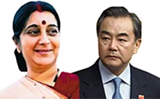First meeting, external affairs minister Sushma Swaraj(L)&#13;&#10; and Chinese foreign minister Wang Yi (R) on Sunday