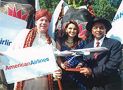 Craig Kreeger, VP, Europe and Pacific, American Airlines; Ronojoy Dutta, president, Air Sahara and Diana Hayden during AA's maiden Delhi-Chicago flight on November 17. 