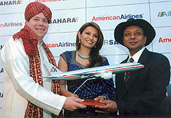 Craig Kreeger, VP, Europe and Pacific, American Airlines; Ronojoy Dutta, president, Air Sahara and Diana Hayden during AA's maiden Delhi-Chicago flight on November 17. 