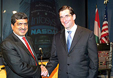Infosys CEO and MD Nandan Nilekani with Bob Greifeld, President, NASDAQ, in New York, during the listing of the Sponsored Secondary ADR issues of Infosys on NASDAQ